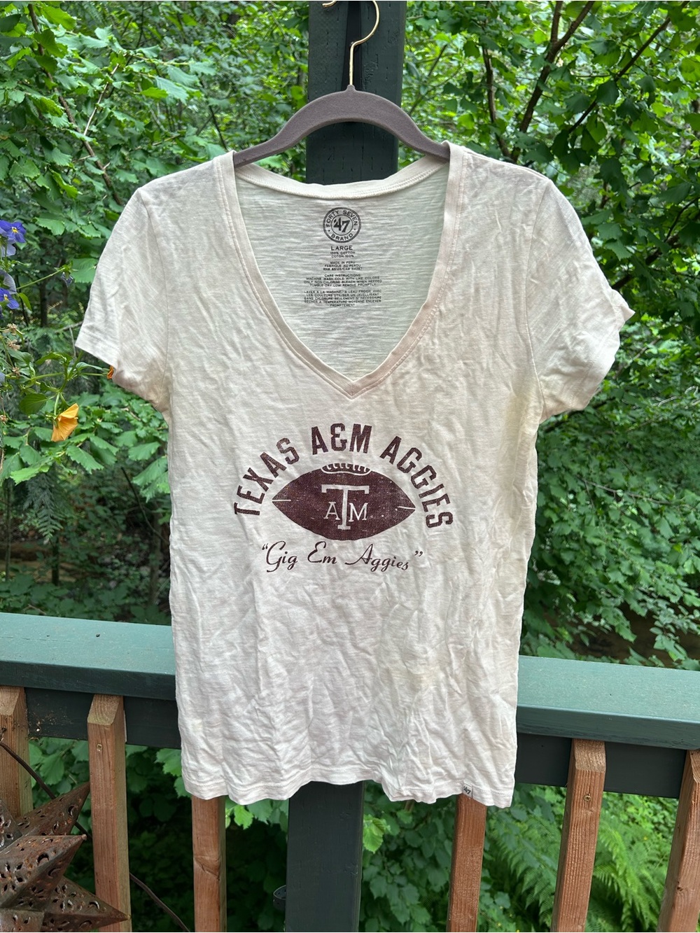 47 Brand Cream V-Neck Tee with Black Print